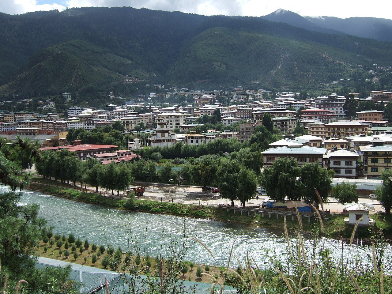 Thimphu Bhutan city and Himalayan mountains